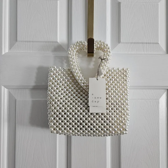 NWT A New Day Simulated Pearl Heart Beaded Mini Tote Bag - Picture 1 of 9